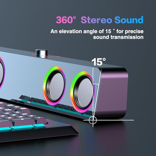 Elimavi Computer Speakers for Desktop PC, 2.0-Channel Speakers with Static LED Lighting and Volume Control, Featuring a 3.5mm Input and USB Powered Plug and Play, Compatible with Monitors, laptops