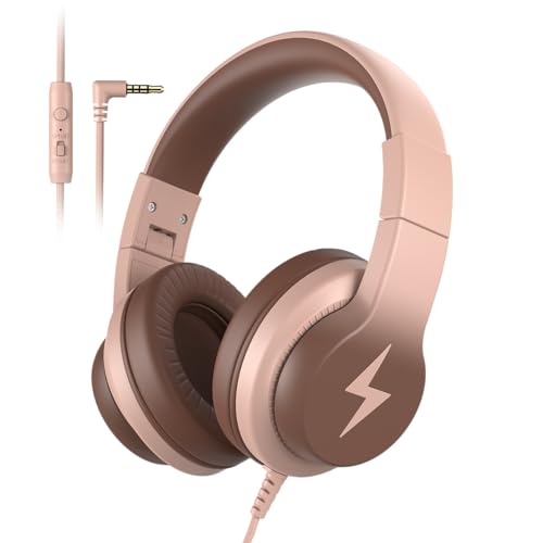 Candy Bila Wired Kids Headphones for School, Over-Ear for Boys Girls | Volume Limiter 85/94dB, HD Stereo Sound, Microphone and Wired Control,Foldable Design, Gradient Brown - color: Gradient Brown