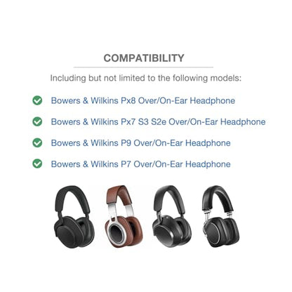 Headband Cushion Cover Compatible with Bowers & Wilkins Px8, Px7 S3 S2e, P9, P7 Over/On-Ear Headphone, 6mm Thick Soft Cushion for Pressure Relief, No Wobble Zipper Slider, with Hanging Loop