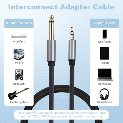 MECCANIXITY 1/4" TS to 1/8" TRS Audio Cable 10FT 6mm Stereo Cable Black - size: 10FT, 6mm Dia