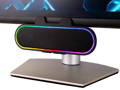 Cyber Acoustics CA-2890GX USB Speaker Bar with Music-Sync LED Lights | Monitor-Mounted Speaker Bar, Great for Music and Casual PC Gaming, 9 Color Modes, USB-C with USB-A Adapter Included - style: USB & LED