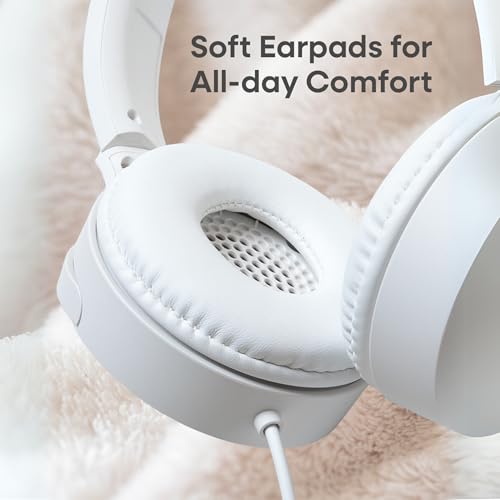 JVC USB-C Wired On-Ear Headphones with Mic – Comfortable All-Day Wear, Clear Calls, Rich Sound – Foldable & Lightweight – Tangle-Free Single-Sided Cable – Great for Gaming & Work from Home - color: White