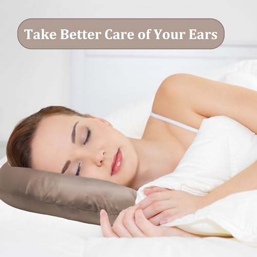 Cooling Ear Piercing Pillow with Hole for Cartilage Piercings, CNH Support - color: Light Brown Silk