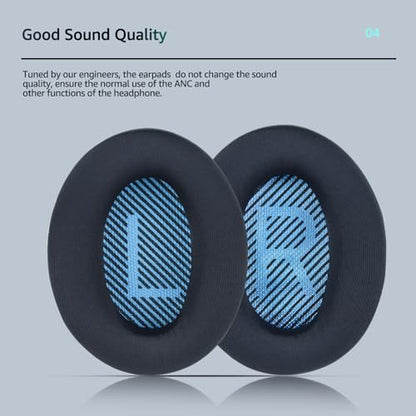 Fabric Comfort Replacement Ear Pads for Bose QuietComfort 35 / QC35 II – Fits QC45 QC25 QC15 QC2 AE2 AE2i AE2w SoundLink & SoundTrue (S3 Style) - color: N8 Black & Blue