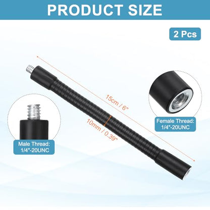 PATIKIL 6" Gooseneck, 2Pcs 1/4"-20 Female to Male Thread Metal Universal Hose Flexible Arm Gooseneck Tube Extension Holder for Action Camera, Phone, Microphone, Black - size: 6 Inch