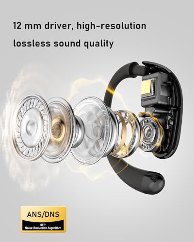 Open Ear Headphones Bluetooth 5.4, 62H Playtime, Air Conduction Wireless Earbuds with Ergonomic Earhooks, ENC Mic,IPX5,Physical Buttons, Comfort-Fit for Running, Cycling, Workouts