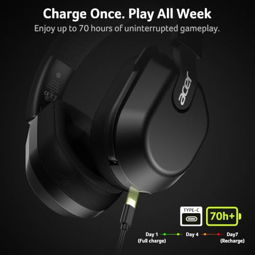 Acer Wireless Gaming Headset for PS5, PS4, PC, Switch, 2.4GHz & Bluetooth 6.0 Gaming Headphone with Flip-to-Mute Mic, Lightweight Glasses-Friendly, 70H Battery - Black - color: Black