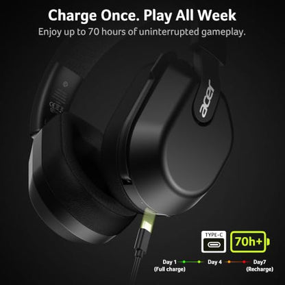 Acer Wireless Gaming Headset for PS5, PS4, PC, Switch, 2.4GHz & Bluetooth 6.0 Gaming Headphone with Flip-to-Mute Mic, Lightweight Glasses-Friendly, 70H Battery - Black - color: Black