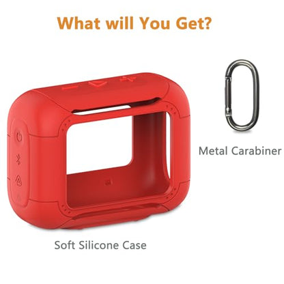 Silicone Cover Case for JBL Go 5 Portable Bluetooth Speaker | Protective Case for Go 5 Speaker, Shockproof Drop-Protection Cover with Carabiner (Red) - color: Red