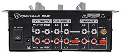 Rockville RDJ2 2-Channel DJ Mixer with USB and Talkover | 4 RCA Line Inputs, USB MP3 Player, 1/4" Mic/Headphone Jacks, Cue Monitor, 3-Band EQ, Crossfader, Master/Rec Outputs - style: without bluetooth