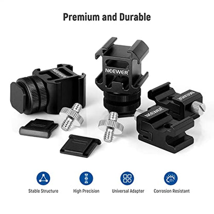 NEEWER 8 PCs Hot Shoe Mount Adapter Kit, Including Triple Cold Shoe Mounts, 1/4” Screw, Flash Stand Bracket, and Hotshoe Cover for DSLR Camera, LED Light, Microphone, Lighting Stands, Monitor - style: ST47(8-Pack)