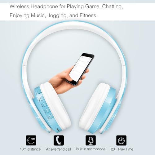 RAT TAIL V5.3 Bluetooth Headphones Over-Ear, Foldable Wireless and Wired Stereo Headset Micro SD/TF, FM for Cell Phone,PC,Soft Earmuffs &Light Weight for Prolonged Wearing (Blue) - color: Blue