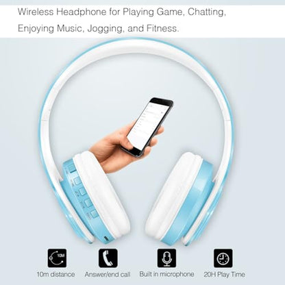 RAT TAIL V5.3 Bluetooth Headphones Over-Ear, Foldable Wireless and Wired Stereo Headset Micro SD/TF, FM for Cell Phone,PC,Soft Earmuffs &Light Weight for Prolonged Wearing (Blue) - color: Blue