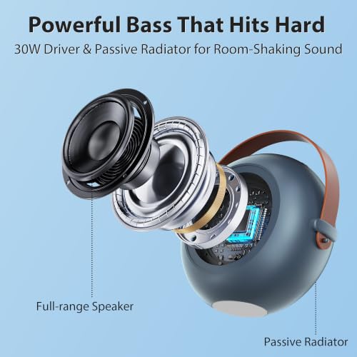 Passau 30W Portable Bluetooth Speaker with Deep Bass, Handle, 24H Play - color: Cyan