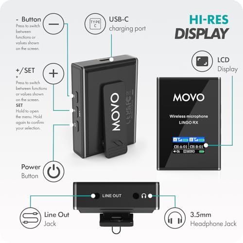 Movo Lingo-Duo 48-Channel UHF Wireless Lavalier Microphone System for Camera - Lav Mic Compatible with Canon, Nikon, and Sony DSLR Cameras - for Filmmaking, Vlogging, Interviews, Content Creation - style: 2 Transmitters