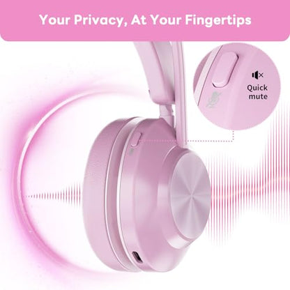 Bluetooth Headset, Wireless Headset with Mic for Work, Bluetooth 5.3, Wireless Headphones with AI Noise Cancelling Microphone (Clear Calls & Mic Mute), USB Dongle, for Computer/PC(Pink) - color: Pink