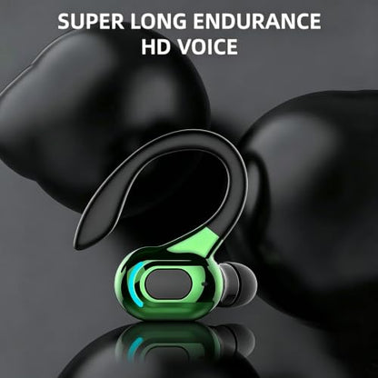 Wireless Headset Business Headphones,Waterproof Hanging Single Ear Earbuds,Mono Wireless Headset Noise Cancelling Sports Wireless Earpiece with Mic for Smart Phones (Green) - color: Green