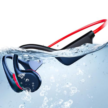 Atopskins Bone Conduction Headphones Bluetooth 5.3 Swimming Headphones IPX8 Waterproof Underwater Swim Headphones for Swimming with 32GB MP3 Swimming Headphones Underwater Sport Running (Redblack)