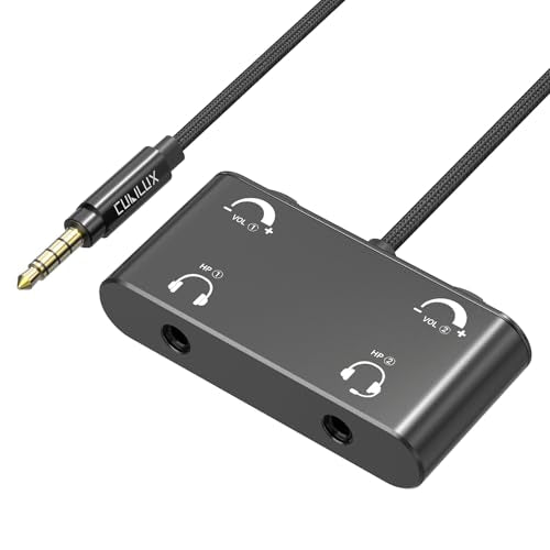 Cubilux Headphone Splitter with Volume Control, 3.5mm Dual Earphones Connector, 1/8 Double Audio Jack Adapter for 2 People, Music Share Adapter for Plane, Train Travel - style: 3.5mm
