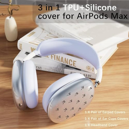 Silicone Case Cover for AirPods Max Headphones, Clear Black Bow Soft TPU Ear Cups Cover/Ear Pad Case Cover/Headband Cover for AirPods Max (2024/2020), Blue - color: Black Bow/Light Blue