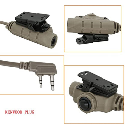 HEARFALCOM U94 PTT Tactical Headset Adapter V2 PTT Push to Talk Adapter Kenwoo 2 Pin Ptt Compatible with Civilian Version Tactical Headset Suitable for Airsoft Hunting Sports (DE 1) - color: sand