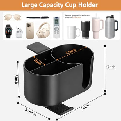 4 in 1 Desk Cup Holder, Clamp On Drink Holder with Headphone Hanger | Anti-Spill Clip on Desk Organizer for Pen Phone Mug, Gaming Office Desk Accessories fits Most Desks - color: Black-2 with Headphone Hanger