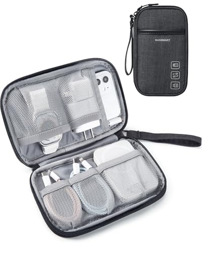 BAGSMART Electronics Travel Organizer for Cords Chargers Phones, Black | Travel Essentials, Tech Organizer Pouch, Cord organizer bag for Cables, Compact Travel Accessories - color: Single Layer Black
