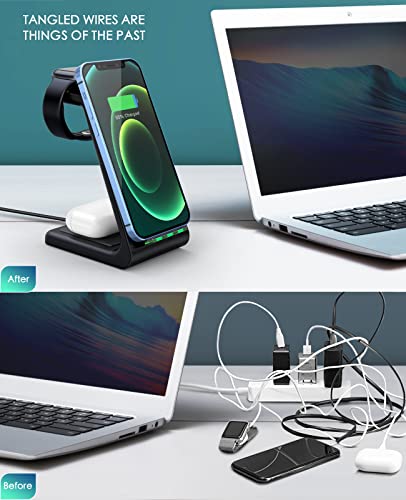 3 in 1 Wireless Charging Station, 2026 Upgraded Fast Desk Charger Station for iPhone 17 16 15 14 13 12 Pro Max Plus, Charger Stand for Apple Watch 10 9 8 7 6 5 4 3 2 SE, Airpods 4 3 2 Pro(Black) - color: B-Black