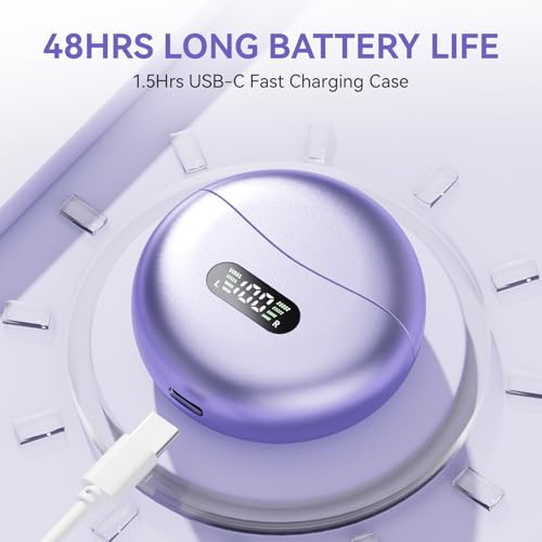 Clip On Earbuds Open Ear Ear Buds Wireless Bluetooth 5.4 Headphones,48H Playtime,IPX6 Waterproof,Touch Control,Comfortable for Workouts and Daily Use (Purple) - color: Purple