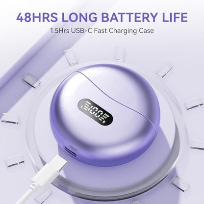 Clip On Earbuds Open Ear Ear Buds Wireless Bluetooth 5.4 Headphones,48H Playtime,IPX6 Waterproof,Touch Control,Comfortable for Workouts and Daily Use (Purple) - color: Purple