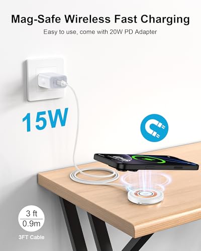 Magsafe Charger for iPhone 17, Magnetic Wireless Charger Fast Charging Pad | iPhone 17 Pro Max, 17Pro Air 16Pro Max 16 15 14, Apple Watch Airpods, Mag safe Charging Station with Stand & USB-C Block - color: Wireless Magsafe Charger