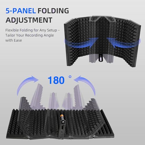 Microphone Isolation Shield, Foam Protection with Pop Filter, Tripod Stand, Foldable Design