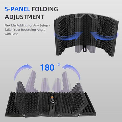 Microphone Isolation Shield, Foam Protection with Pop Filter, Tripod Stand, Foldable Design