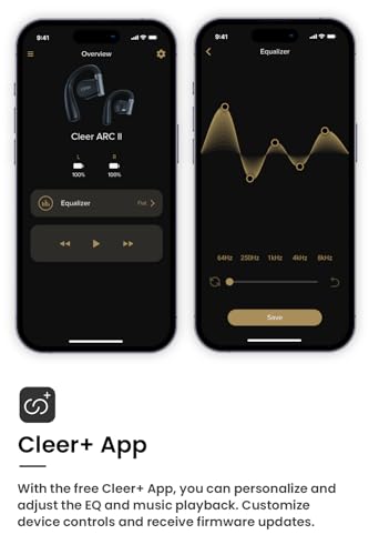 Cleer ARC II 오픈 이어 헤드폰, 듀얼 마이크가 있는 트루 와이어리스 이어버드, 땀 방지, 멀티 포인트 연결, 35시간 재생, 안전한 핏, 이어 후크가 있는 블루투스 5.3 이어버드, 사전 설정 EQs, 블루 - color: 블루.