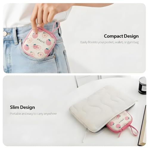 1 Pack Cute Earbud Case with Carabiner, Mini Hard Shell Carrying Pouch for Wired & Wireless Earphones, Small EVA Travel Organizer Box for Charging Cables, USB Flash Drives & Coins, Peach - color: A1-Peach