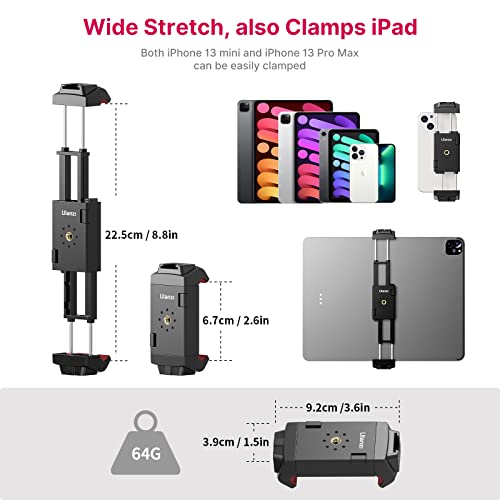 ULANZI ST-29 Phone Tripod Mount, 2-in-1 Tablet Smartphone Holder Adapter | Cold Shoe Mount, Dual 1/4" Screw Holes for tripod, 2.6"-8.8" Extend Clip Clamp Compatible with iPad, iPhone, Android