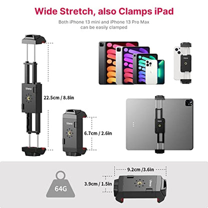 ULANZI ST-29 Phone Tripod Mount, 2-in-1 Tablet Smartphone Holder Adapter | Cold Shoe Mount, Dual 1/4" Screw Holes for tripod, 2.6"-8.8" Extend Clip Clamp Compatible with iPad, iPhone, Android