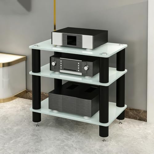 Glass HiFi Audio Rack, 1-4 Tier Vibration Isolation Stand - color: White, size: 3 tier