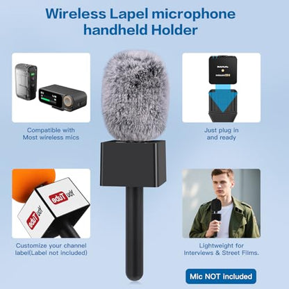 ZealSound Mic Handle for DJI Mic Mini/2/3, RODE Wireless GO 2/3, Hollyland Lark M1/C1, BOYA Mini & More, Wireless Lavalier Microphone Holder for Interviews, Vlogging, YouTube, TikTok, Reporting - size: 9.4inch