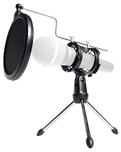 Rockville 4-Person Podcast Recording Package LINE8 USB 8-Channel Mixer and USB Audio Interface with (4) PRO-M50 Headphones, (4) RMIC-SR Mics, Stands, RHPA4 Amp, Cables (15 Items)