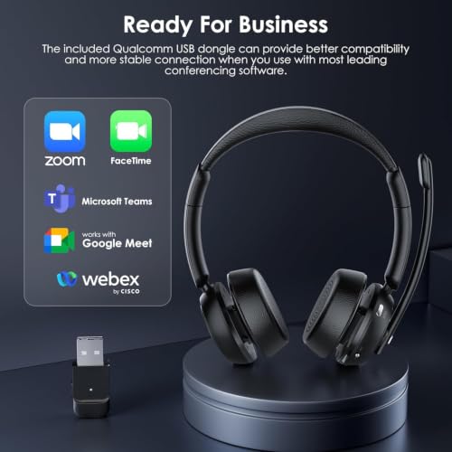 Angteela Wireless Headset, Bluetooth 5.4 Headset with Microphone, Wireless Headphones for Cell Phones/Computer/Laptop - color: Jet Black