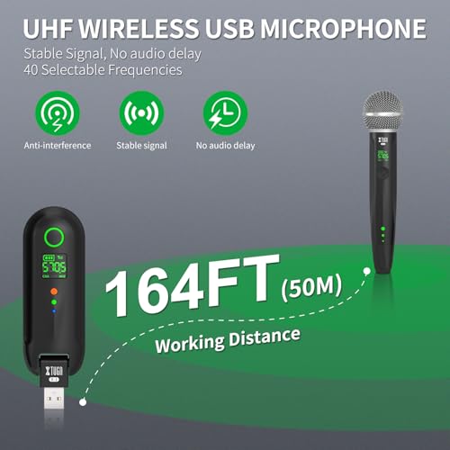 XTUGA X-1 Wireless Microphone, Bluetooth Rechargeable Metal Handheld Mic | Dynamic Microphone w/ Adapters,Auto Pairing,Anti Whistling,USB Karaoke Mics,UHF Singal for Singing/Weddinng/Party/Speech