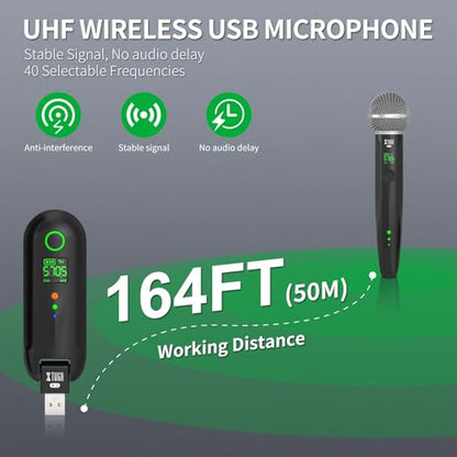 XTUGA X-1 Wireless Microphone, Bluetooth Rechargeable Metal Handheld Mic | Dynamic Microphone w/ Adapters,Auto Pairing,Anti Whistling,USB Karaoke Mics,UHF Singal for Singing/Weddinng/Party/Speech