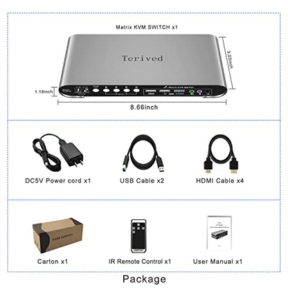 2 Computers 2 HDMI Monitors Matrix Automatic KVM Switch 4K@60Hz, Hotkey Switching, EDID, Digital Display and Aluminum Shell, USB 3.0 Hub Audio Microphone with Cables - style: 2 PCs 2 HDMI Monitors Matrix