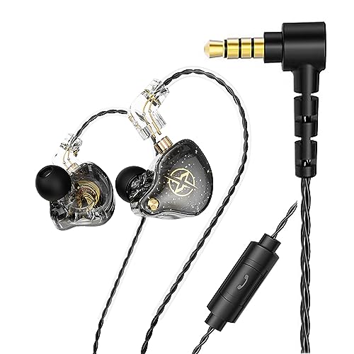 FEDAI DX2 in Ear Monitor Headphones, HiFi Stereo IEM Earphones, Noise Isolating Professional Earbuds,Dynamic Dual Driver Wired Earbuds with Detachable Cable, Noise Canceling Headset (Black,with Mic) - color: Black, size: With Mic