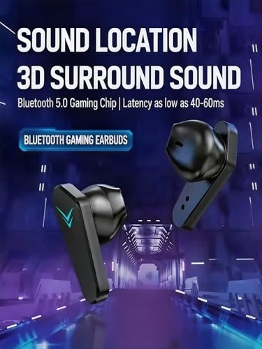 Wireless Bluetooth Headphones, Low Latency Gaming Earbuds with LED Breathing Light, Digital Power Display, 12D Stereo Sound, Long Battery Life, IP Life Waterproof Semi in-Ear Sports Headset