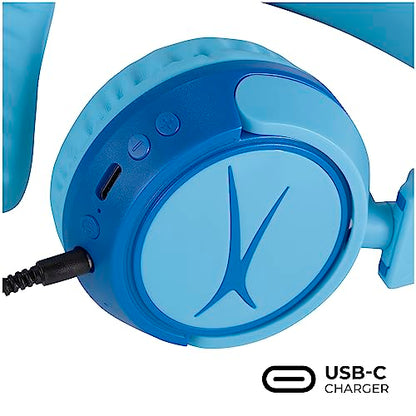 Altec Lansing Kid Safe 2-in-1 Wireless Bluetooth Headphones - Crystal Clear Sound, Safe Volume Limiting, Foldable Design - Enjoy Audio and Protect Your Child's Hearing (Hero Blue) - color: Hero Blue