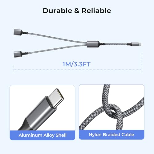 Basesailor USB C Male to Dual USB Female Cable Adapter 3.3FT,OTG Adapter - color: Gray, size: 3.3FT(1M), style: 1 in 2 out