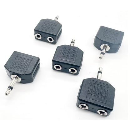 5pcs 3.5mm 1/8 Inch 1/8” Mono TS Male to Dual 2 Port 3.5mm Female Mono Audio Y Splitter Microphone Headphone Adapter Connector Converter