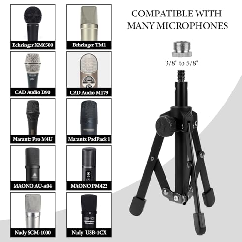 GEEKRIA for Creators Tabletop Tripod Mic Stand, Desktop Mic Stand with Foldable Non-Slip Feet, Compatible with Behringer XM8500, C-1, CAD Audio GXL2200, Marantz Pro MPM-1000, Nady SCM-1000